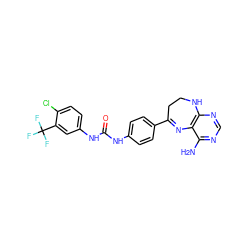 Nc1ncnc2c1N=C(c1ccc(NC(=O)Nc3ccc(Cl)c(C(F)(F)F)c3)cc1)CCN2 ZINC000029049142