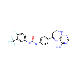 Nc1ncnc2c1N=C(c1ccc(NC(=O)Nc3ccc(F)c(C(F)(F)F)c3)cc1)CCN2 ZINC000029049267