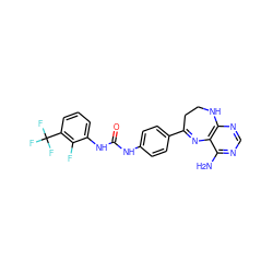 Nc1ncnc2c1N=C(c1ccc(NC(=O)Nc3cccc(C(F)(F)F)c3F)cc1)CCN2 ZINC000029049263