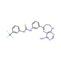 Nc1ncnc2c1N=C(c1cccc(NC(=O)Nc3cccc(C(F)(F)F)c3)c1)CCN2 ZINC000029048968