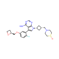 Nc1ncnc2c1c(-c1cc(OC[C@@H]3CCO3)ccc1F)cn2[C@H]1C[C@@H](CN2CC[S+]([O-])CC2)C1 ZINC000653737760