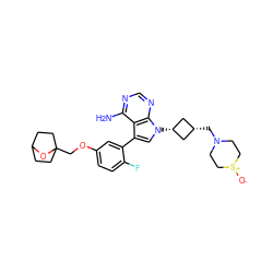 Nc1ncnc2c1c(-c1cc(OCC34CCC(CC3)O4)ccc1F)cn2[C@H]1C[C@@H](CN2CC[S+]([O-])CC2)C1 ZINC000653736002