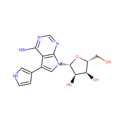 Nc1ncnc2c1c(-c1cc[nH]c1)cn2[C@@H]1O[C@H](CO)[C@@H](O)[C@H]1O ZINC000072106220