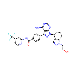 Nc1ncnc2c1c(-c1ccc(C(=O)Nc3cc(C(F)(F)F)ccn3)cc1)nn2[C@H]1CCCc2c1cnn2CCO ZINC000217090911