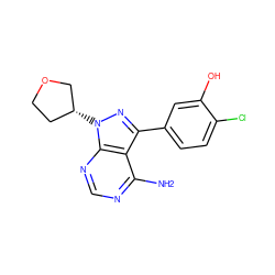 Nc1ncnc2c1c(-c1ccc(Cl)c(O)c1)nn2[C@@H]1CCOC1 ZINC000008581937