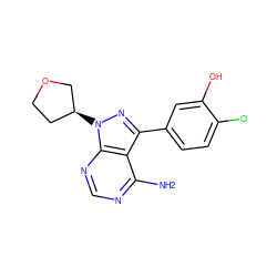 Nc1ncnc2c1c(-c1ccc(Cl)c(O)c1)nn2[C@H]1CCOC1 ZINC000008581938