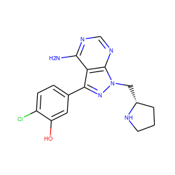 Nc1ncnc2c1c(-c1ccc(Cl)c(O)c1)nn2C[C@@H]1CCCN1 ZINC000008581939