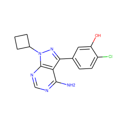 Nc1ncnc2c1c(-c1ccc(Cl)c(O)c1)nn2C1CCC1 ZINC000008581933