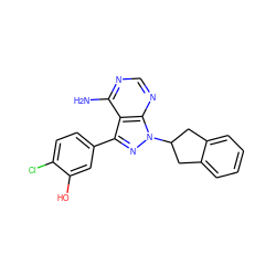 Nc1ncnc2c1c(-c1ccc(Cl)c(O)c1)nn2C1Cc2ccccc2C1 ZINC001772587042