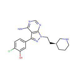 Nc1ncnc2c1c(-c1ccc(Cl)c(O)c1)nn2CC[C@@H]1CCCNC1 ZINC000008581946