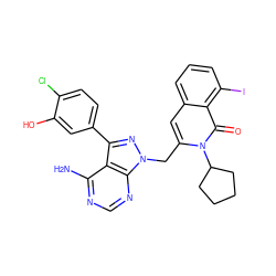 Nc1ncnc2c1c(-c1ccc(Cl)c(O)c1)nn2Cc1cc2cccc(I)c2c(=O)n1C1CCCC1 ZINC001772654456