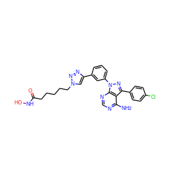 Nc1ncnc2c1c(-c1ccc(Cl)cc1)nn2-c1cccc(-c2cn(CCCCCC(=O)NO)nn2)c1 ZINC000096916917