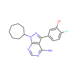 Nc1ncnc2c1c(-c1ccc(F)c(O)c1)nn2C1CCCCCC1 ZINC000008581925