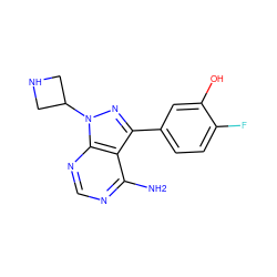 Nc1ncnc2c1c(-c1ccc(F)c(O)c1)nn2C1CNC1 ZINC000008581915