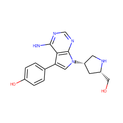 Nc1ncnc2c1c(-c1ccc(O)cc1)cn2[C@@H]1CN[C@H](CO)C1 ZINC000040896448