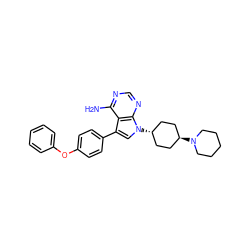 Nc1ncnc2c1c(-c1ccc(Oc3ccccc3)cc1)cn2[C@H]1CC[C@H](N2CCCCC2)CC1 ZINC000100915502