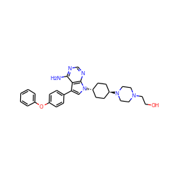 Nc1ncnc2c1c(-c1ccc(Oc3ccccc3)cc1)cn2[C@H]1CC[C@H](N2CCN(CCO)CC2)CC1 ZINC001772610715