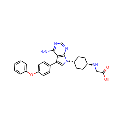 Nc1ncnc2c1c(-c1ccc(Oc3ccccc3)cc1)cn2[C@H]1CC[C@H](NCC(=O)O)CC1 ZINC001772621263