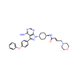 Nc1ncnc2c1c(-c1ccc(Oc3ccccc3)cc1)nn2[C@H]1CC[C@H](NC(=O)/C=C/CN2CCOCC2)CC1 ZINC000113840618