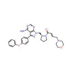 Nc1ncnc2c1c(-c1ccc(Oc3ccccc3)cc1)nn2C[C@@H]1CCCN1C(=O)/C=C/CN1CCOCC1 ZINC000113877125