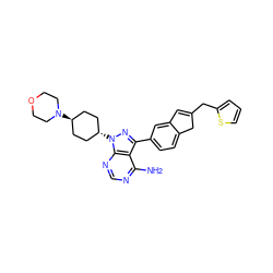 Nc1ncnc2c1c(-c1ccc3c(c1)C=C(Cc1cccs1)C3)nn2[C@H]1CC[C@H](N2CCOCC2)CC1 ZINC000253679164