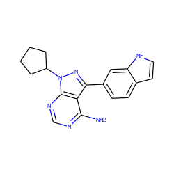 Nc1ncnc2c1c(-c1ccc3cc[nH]c3c1)nn2C1CCCC1 ZINC000064553627