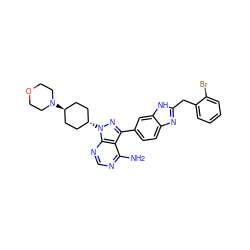 Nc1ncnc2c1c(-c1ccc3nc(Cc4ccccc4Br)[nH]c3c1)nn2[C@H]1CC[C@H](N2CCOCC2)CC1 ZINC000261146308