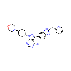 Nc1ncnc2c1c(-c1ccc3nc(Cc4ccccn4)[nH]c3c1)nn2[C@H]1CC[C@H](N2CCOCC2)CC1 ZINC000261124441