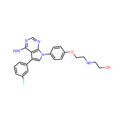 Nc1ncnc2c1c(-c1cccc(F)c1)cn2-c1ccc(OCCNCCO)cc1 ZINC000040913637