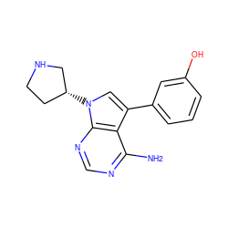 Nc1ncnc2c1c(-c1cccc(O)c1)cn2[C@@H]1CCNC1 ZINC000027991610