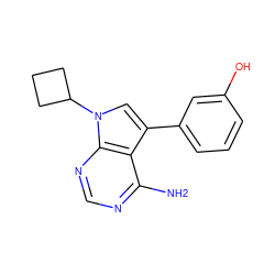 Nc1ncnc2c1c(-c1cccc(O)c1)cn2C1CCC1 ZINC000027901974