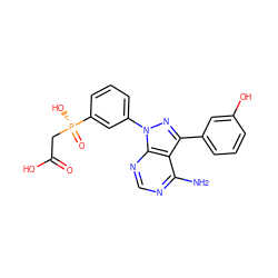 Nc1ncnc2c1c(-c1cccc(O)c1)nn2-c1cccc([P@](=O)(O)CC(=O)O)c1 ZINC000013538687