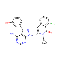 Nc1ncnc2c1c(-c1cccc(O)c1)nn2Cc1cc2cccc(Cl)c2c(=O)n1C1CC1 ZINC000088346113