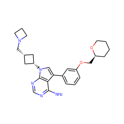 Nc1ncnc2c1c(-c1cccc(OC[C@@H]3CCCCO3)c1)cn2[C@H]1C[C@@H](CN2CCC2)C1 ZINC000653745157