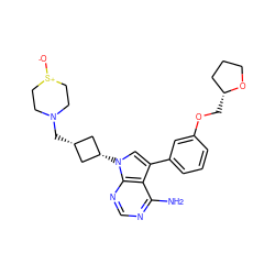 Nc1ncnc2c1c(-c1cccc(OC[C@@H]3CCCO3)c1)cn2[C@H]1C[C@@H](CN2CC[S+]([O-])CC2)C1 ZINC000653729204