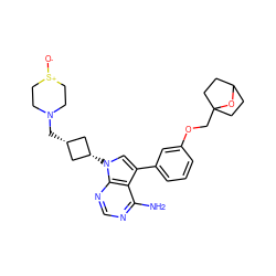 Nc1ncnc2c1c(-c1cccc(OCC34CCC(CC3)O4)c1)cn2[C@H]1C[C@@H](CN2CC[S+]([O-])CC2)C1 ZINC000653729199