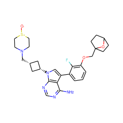 Nc1ncnc2c1c(-c1cccc(OCC34CCC(CC3)O4)c1F)cn2[C@H]1C[C@@H](CN2CC[S+]([O-])CC2)C1 ZINC000653729268