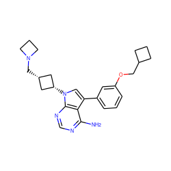 Nc1ncnc2c1c(-c1cccc(OCC3CCC3)c1)cn2[C@H]1C[C@@H](CN2CCC2)C1 ZINC000653727854