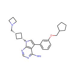 Nc1ncnc2c1c(-c1cccc(OCC3CCCC3)c1)cn2[C@H]1C[C@@H](CN2CCC2)C1 ZINC000653720270