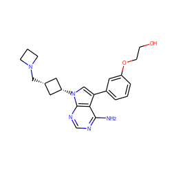 Nc1ncnc2c1c(-c1cccc(OCCO)c1)cn2[C@H]1C[C@@H](CN2CCC2)C1 ZINC000653745112