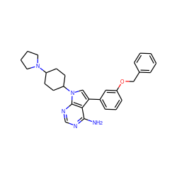 Nc1ncnc2c1c(-c1cccc(OCc3ccccc3)c1)cn2C1CCC(N2CCCC2)CC1 ZINC000003950284