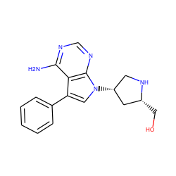 Nc1ncnc2c1c(-c1ccccc1)cn2[C@@H]1CN[C@H](CO)C1 ZINC000040895970