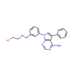 Nc1ncnc2c1c(-c1ccccc1)cn2-c1cccc(CNCCO)c1 ZINC000003832342