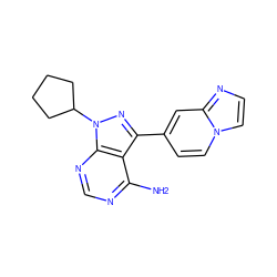 Nc1ncnc2c1c(-c1ccn3ccnc3c1)nn2C1CCCC1 ZINC000062260314