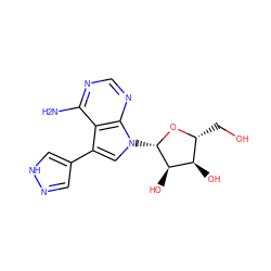 Nc1ncnc2c1c(-c1cn[nH]c1)cn2[C@@H]1O[C@H](CO)[C@@H](O)[C@H]1O ZINC000072107109