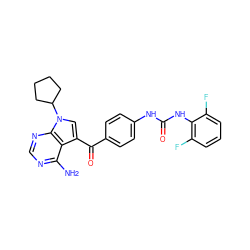 Nc1ncnc2c1c(C(=O)c1ccc(NC(=O)Nc3c(F)cccc3F)cc1)cn2C1CCCC1 ZINC000096928059