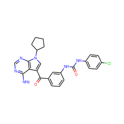 Nc1ncnc2c1c(C(=O)c1cccc(NC(=O)Nc3ccc(Cl)cc3)c1)cn2C1CCCC1 ZINC000096928061