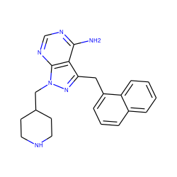 Nc1ncnc2c1c(Cc1cccc3ccccc13)nn2CC1CCNCC1 ZINC000058655566