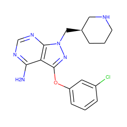 Nc1ncnc2c1c(Oc1cccc(Cl)c1)nn2C[C@@H]1CCCNC1 ZINC001772651594