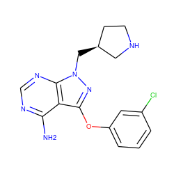 Nc1ncnc2c1c(Oc1cccc(Cl)c1)nn2C[C@H]1CCNC1 ZINC001772650354